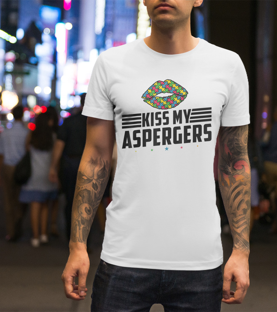 Kiss My Aspergers Puzzle Piece Heart Autism Lips T-Shirt