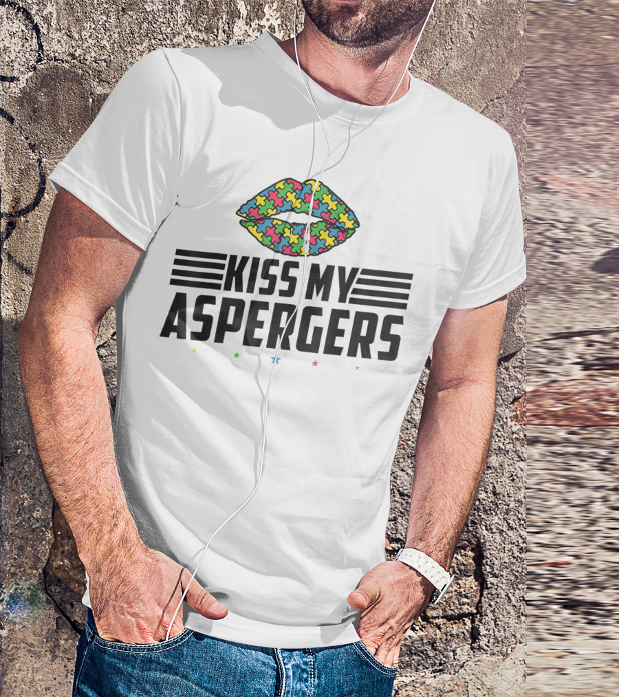 Kiss My Aspergers Puzzle Piece Heart Autism Lips T-Shirt