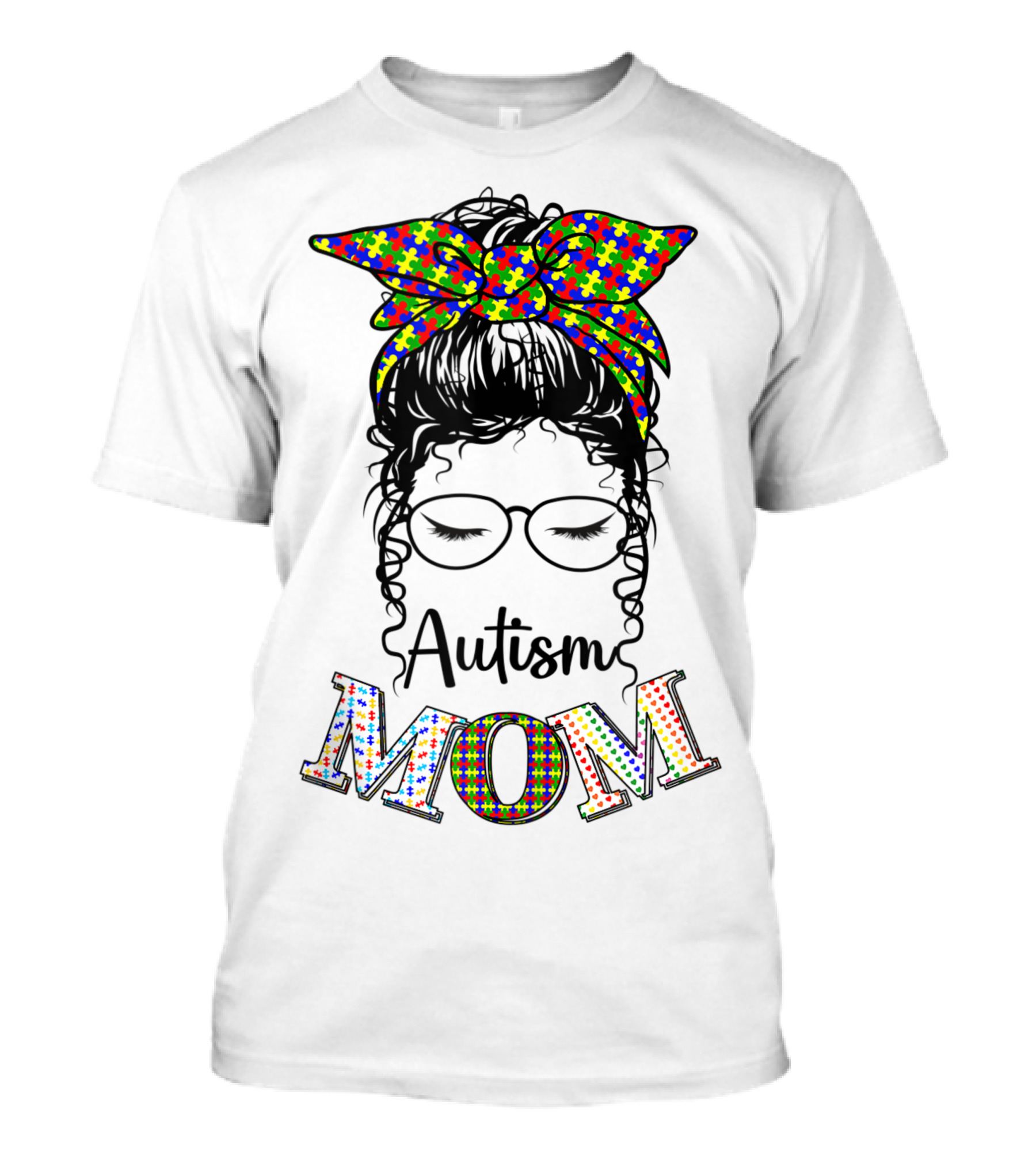 Autism Mom Puzzle Pattern Bow Autism Awareness Day T-Shirt