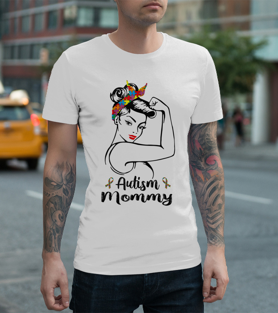 Autism Mommy Puzzle Awareness Rosie Bandana T-Shirt