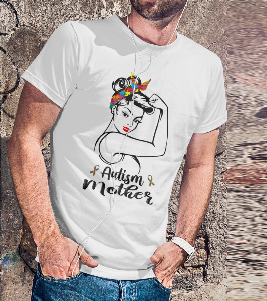 Autism Mother Outfit Puzzle Ribbon Autistic Awareness T-Shirt