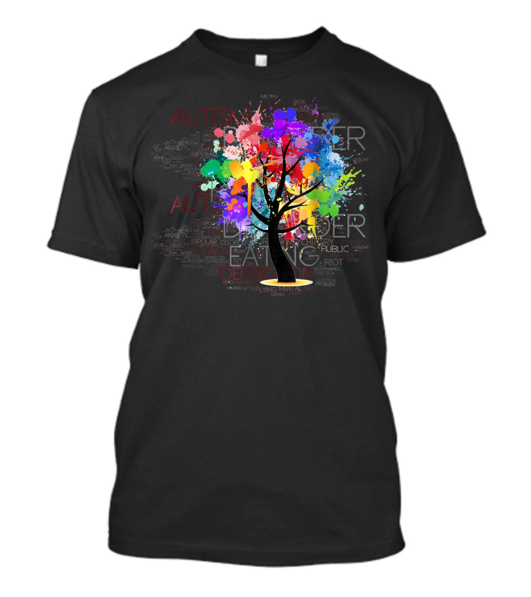 Autism Speaks For Teachers Colorful Tree And Disorder Words T-Shirt