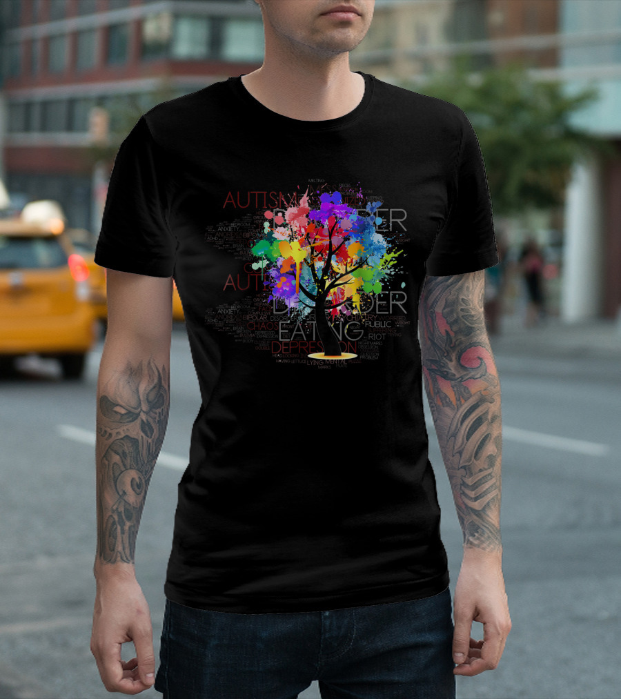 Autism Speaks For Teachers Colorful Tree And Disorder Words T-Shirt