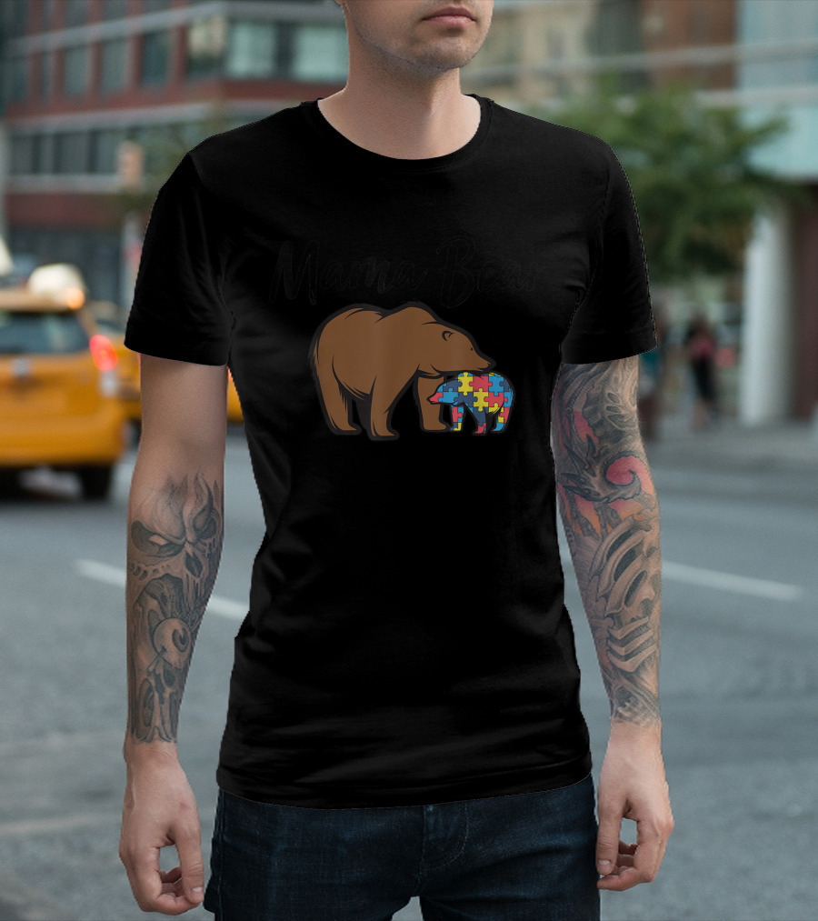 Mama Bear Autism Puzzle Awareness Bear T-Shirt
