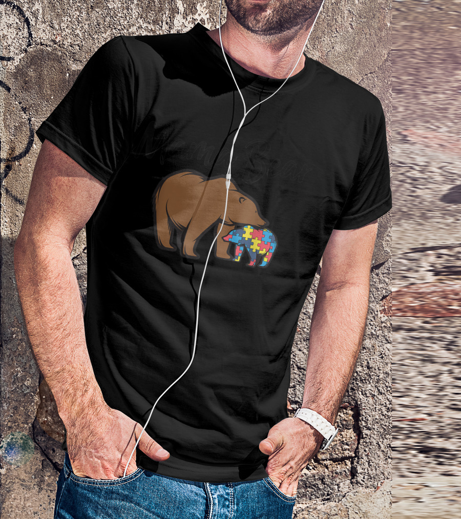 Mama Bear Autism Puzzle Awareness Bear T-Shirt