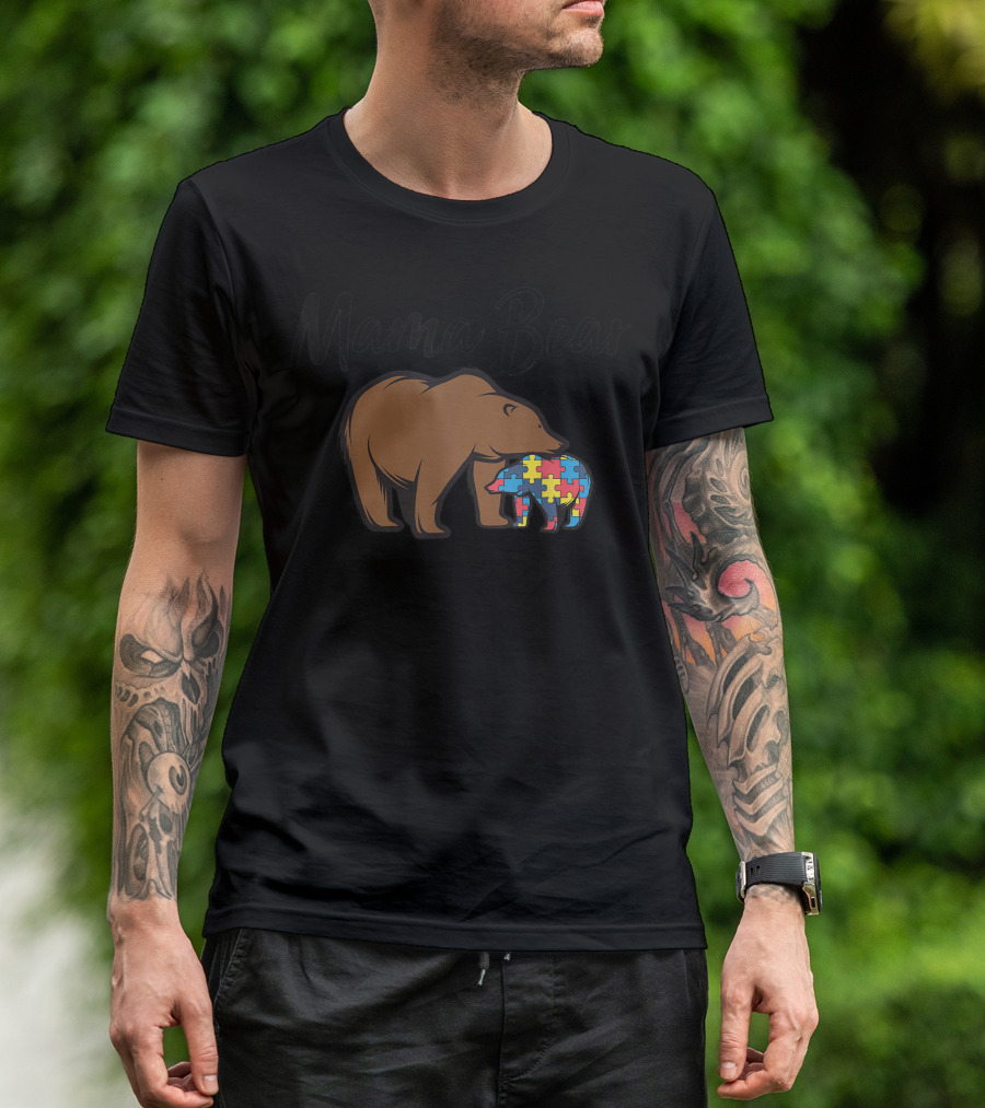 Mama Bear Autism Puzzle Awareness Bear T-Shirt
