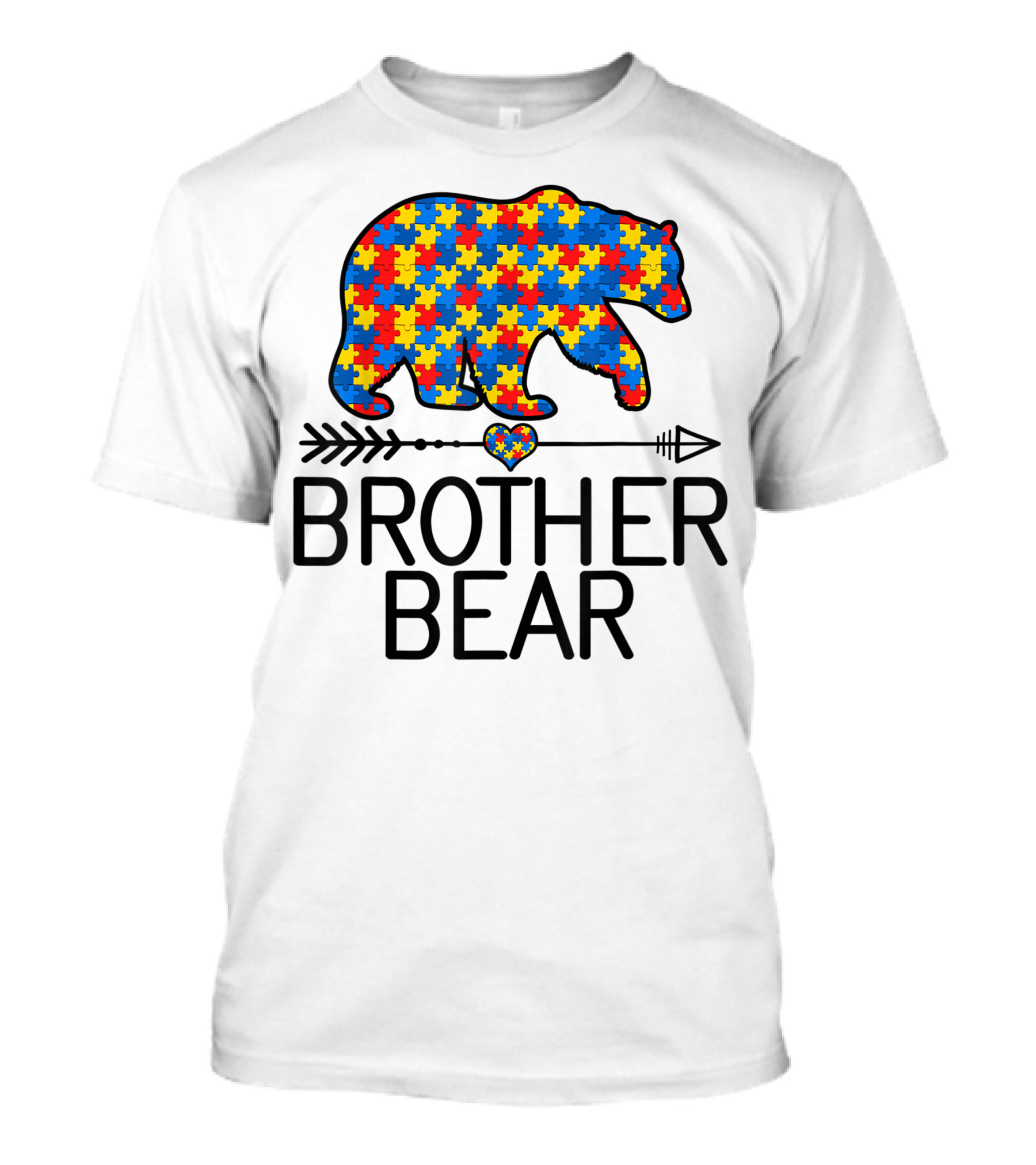 Brother Bear Puzzle Piece Autism Awareness Support Autistic Heart Arrow T-Shirt