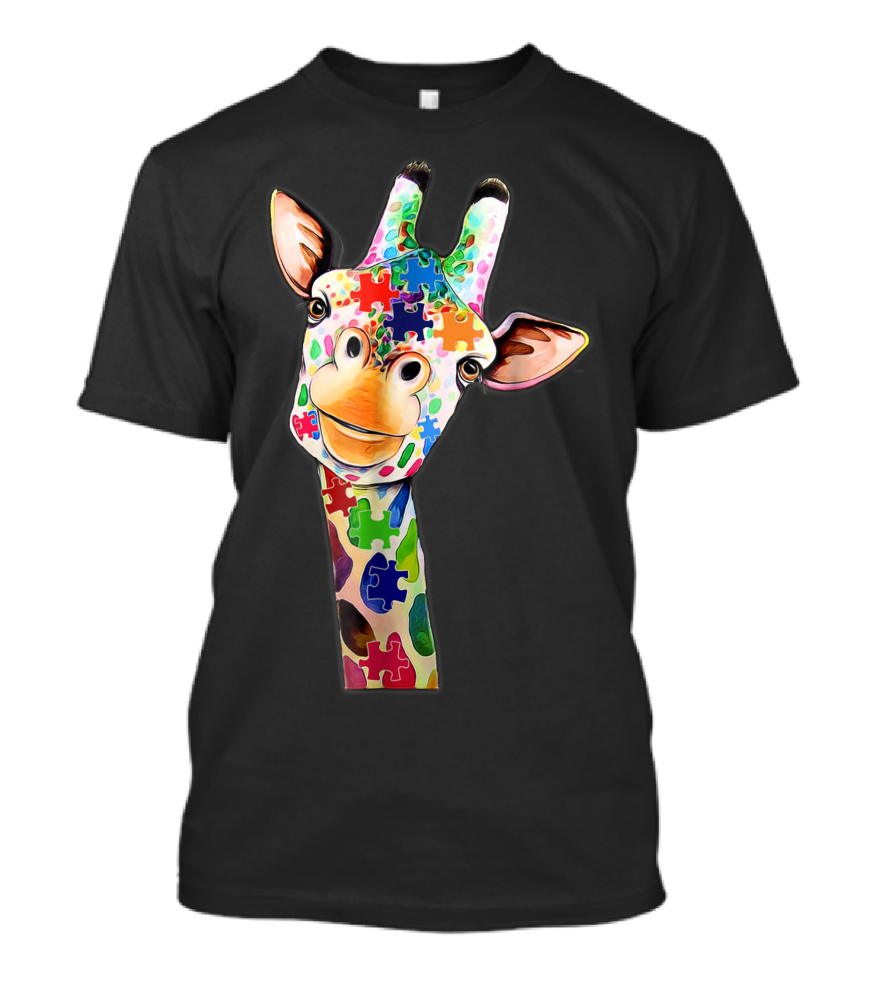 Cute Giraffe Puzzle Pattern Happy Autism Day Awareness Support T-Shirt