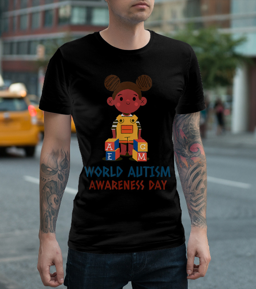 World Autism Awareness Day Cute Girl With Blocks T-Shirt