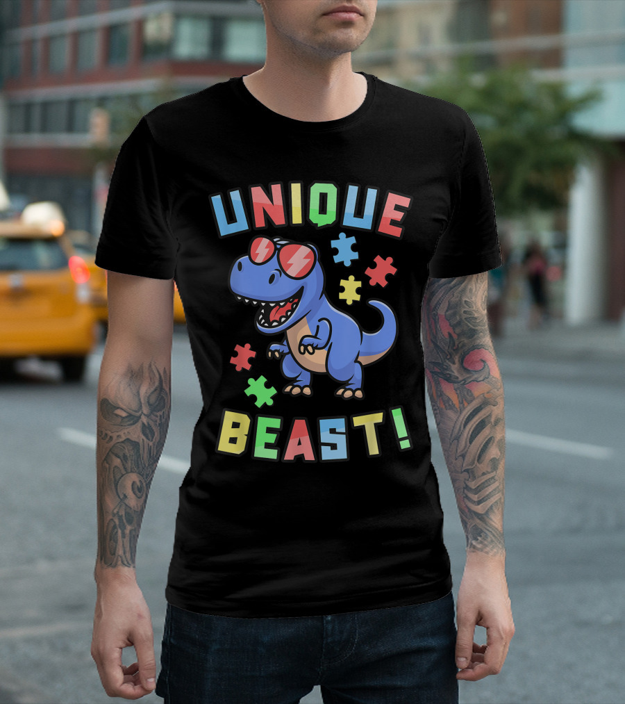 Unique Beast Dinosaur Autism Awareness Puzzle T-Shirt