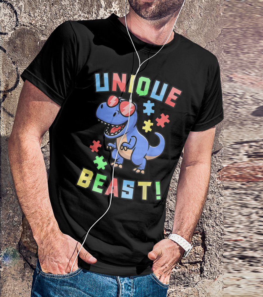 Unique Beast Dinosaur Autism Awareness Puzzle T-Shirt