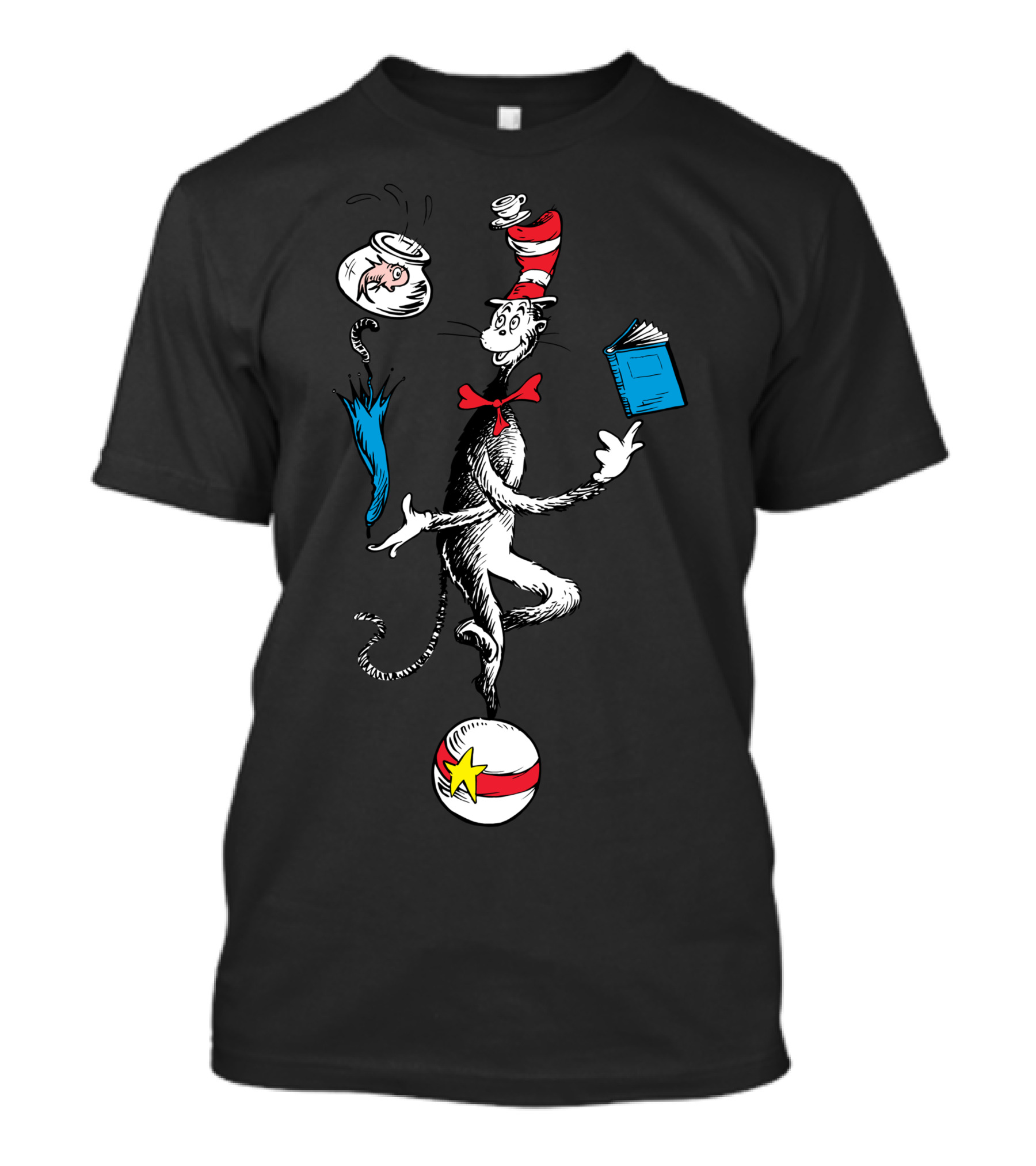 Dr Seuss The Cat In The Hat Balancing Act With Fish And Book T-Shirt