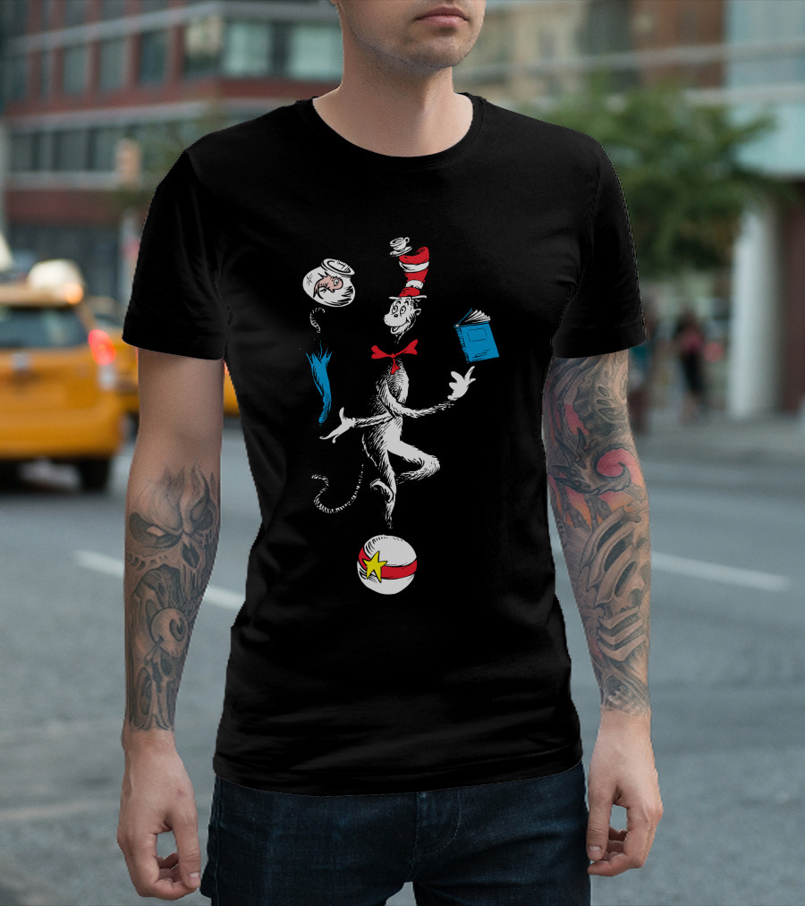 Dr Seuss The Cat In The Hat Balancing Act With Fish And Book T-Shirt