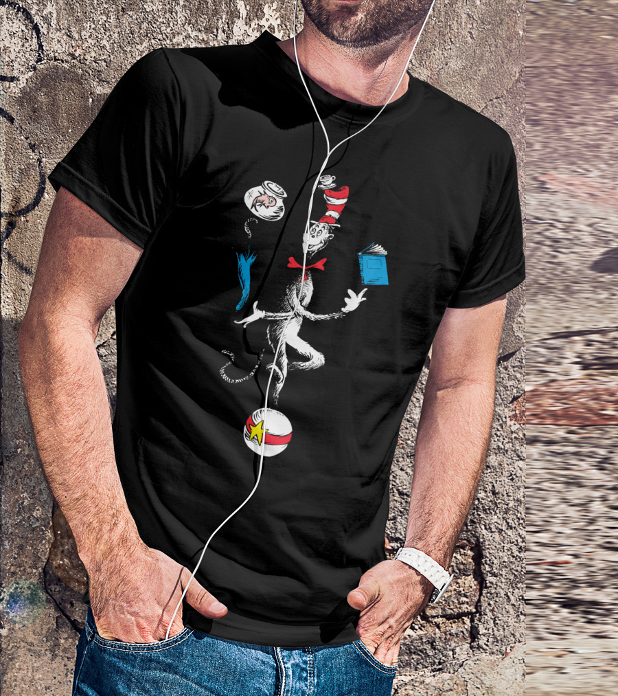 Dr Seuss The Cat In The Hat Balancing Act With Fish And Book T-Shirt