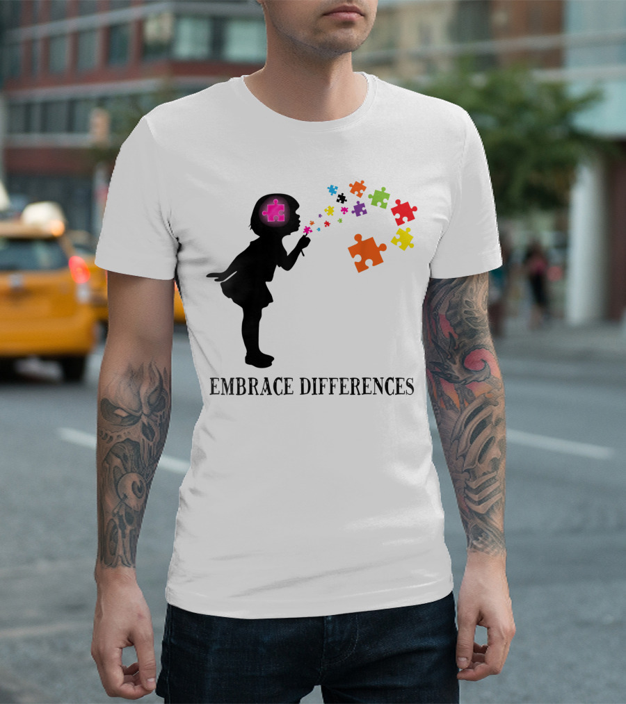 Embrace Differences Colorful Puzzle Autism Awareness T-Shirt