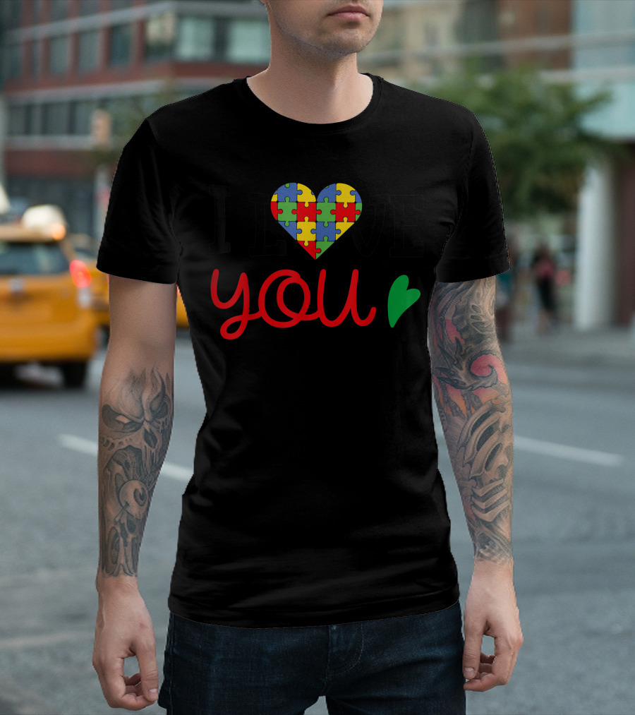 I Love You Puzzle Heart Autism Support Matching Family Group T-Shirt
