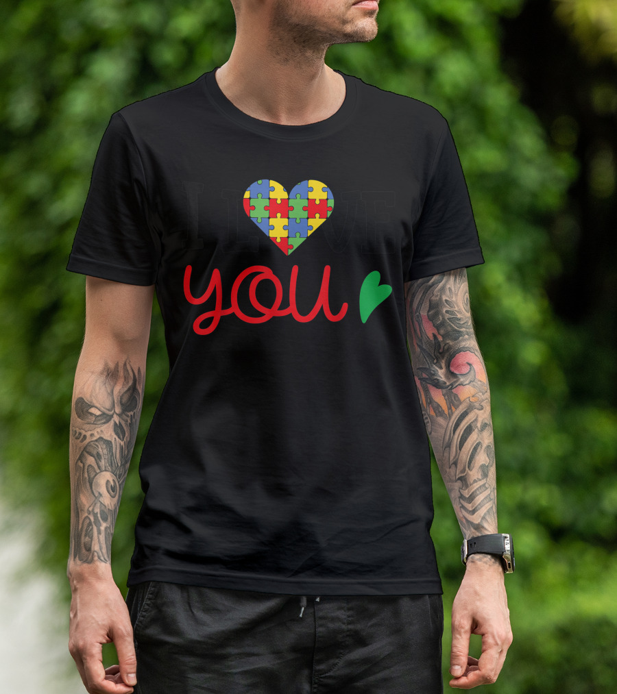 I Love You Puzzle Heart Autism Support Matching Family Group T-Shirt