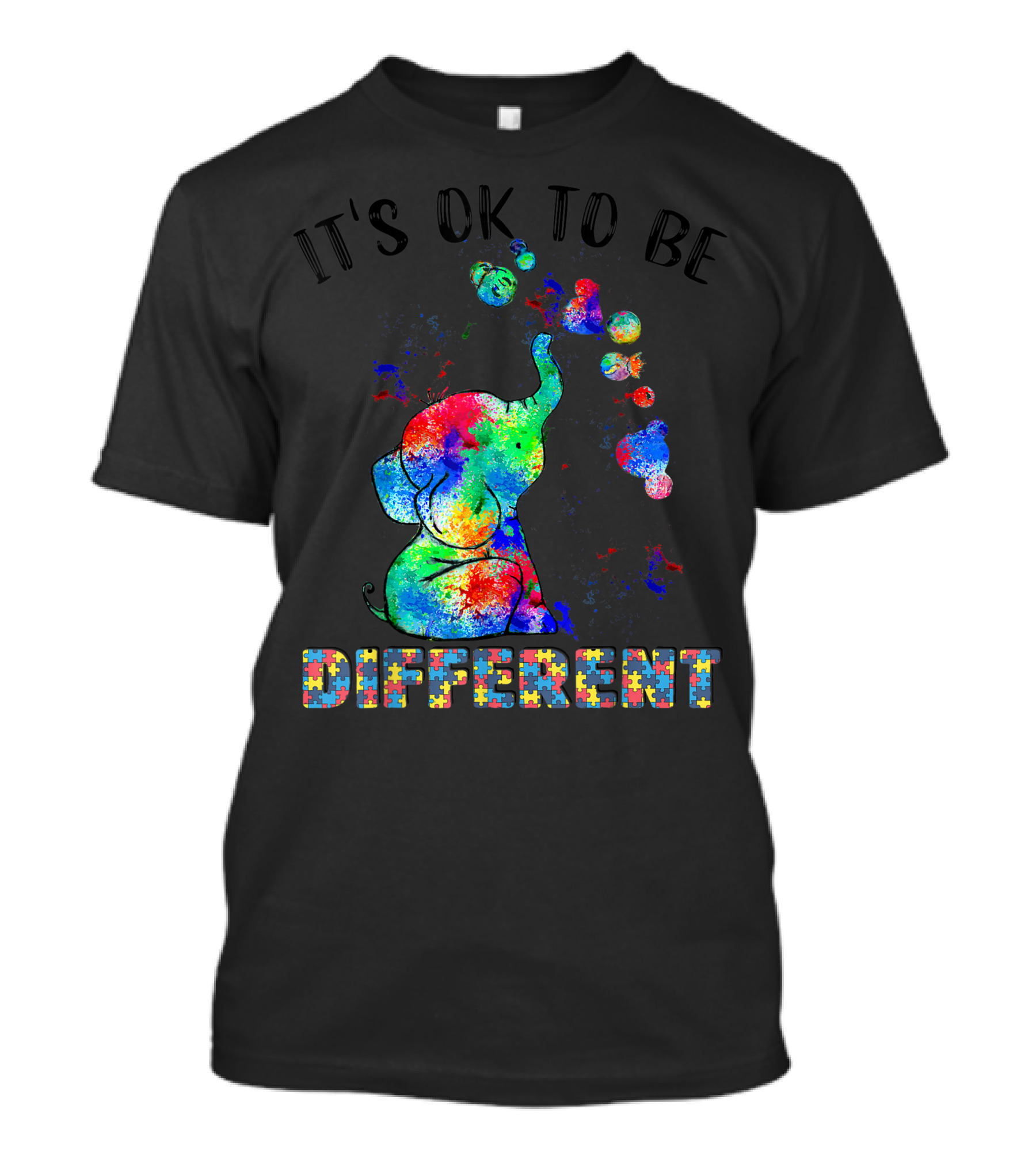 IT'S OK TO BE DIFFERENT Autism Awareness Day Elephant Multicolor Puzzle T-Shirt