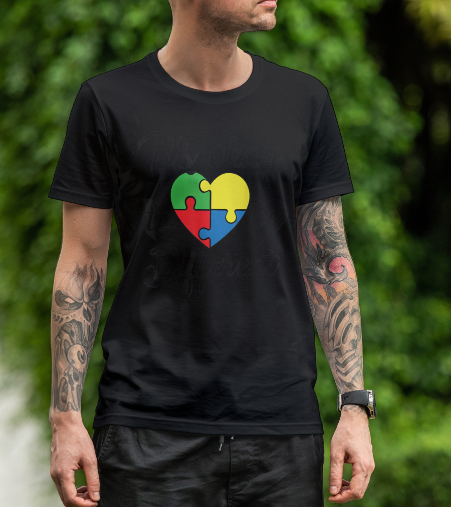 It's Okay To Be Different Heart Puzzle Autism Awareness T-Shirt