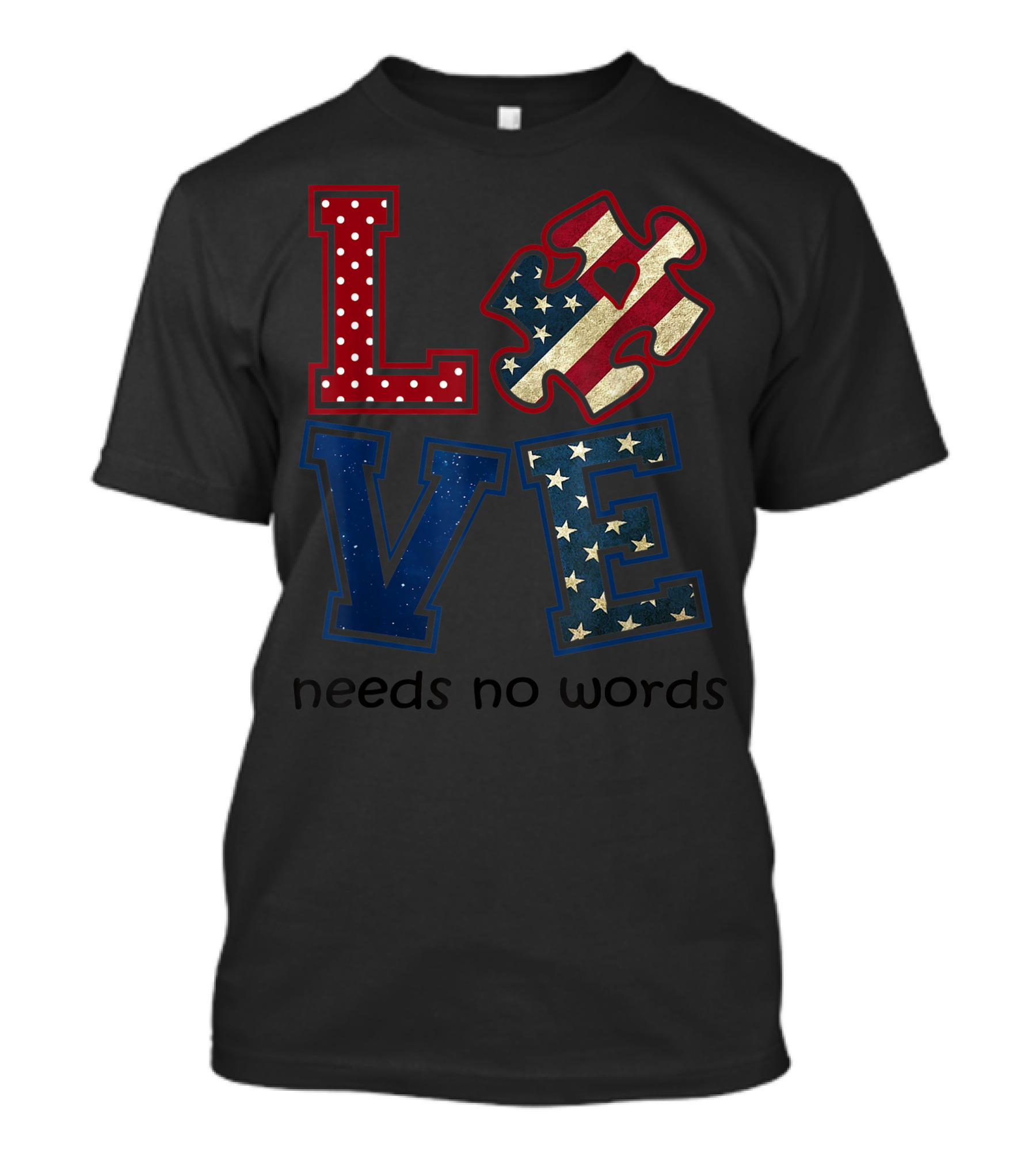 Love Needs No Words Puzzle Autism Awareness Patriotic T-Shirt