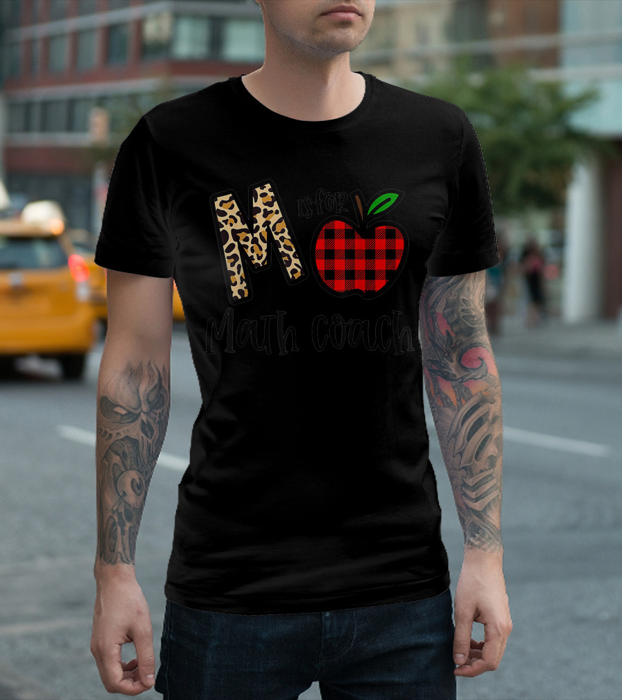 M Is For Math Coach Leopard Plaid Apple T-Shirt