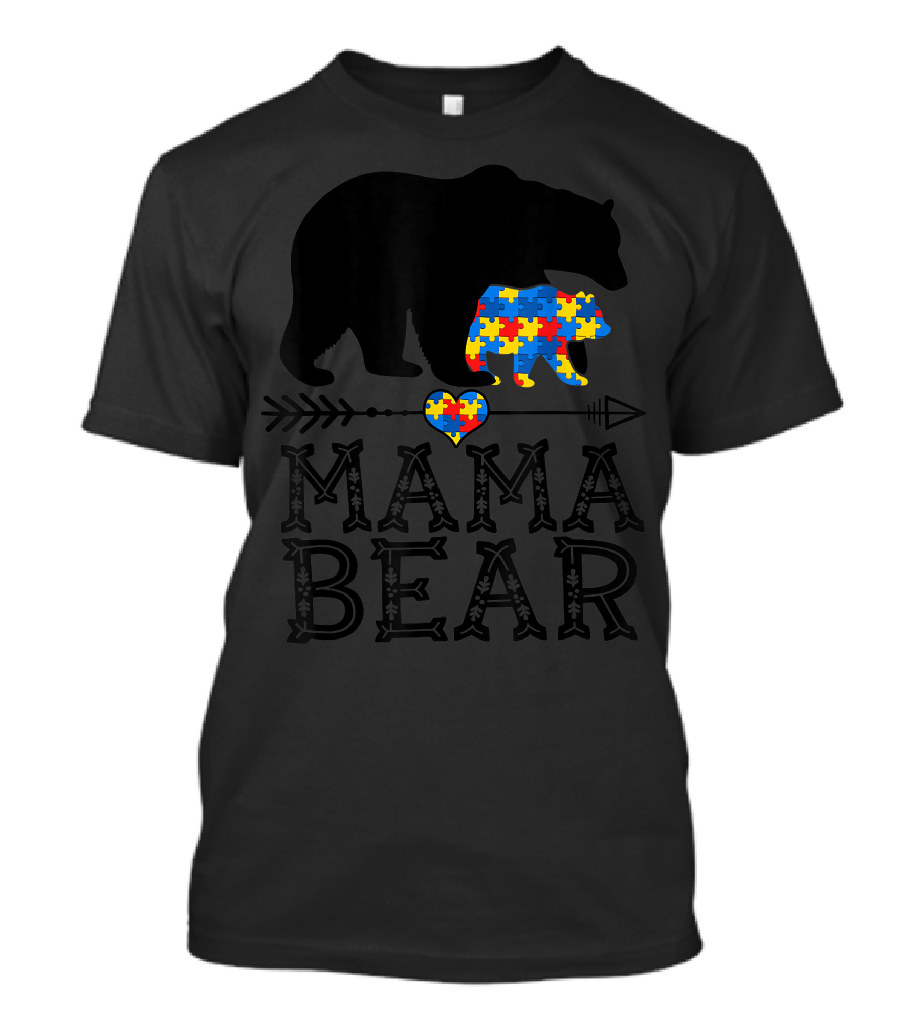 Mama Bear Puzzle Piece Heart Autism Awareness T-Shirt