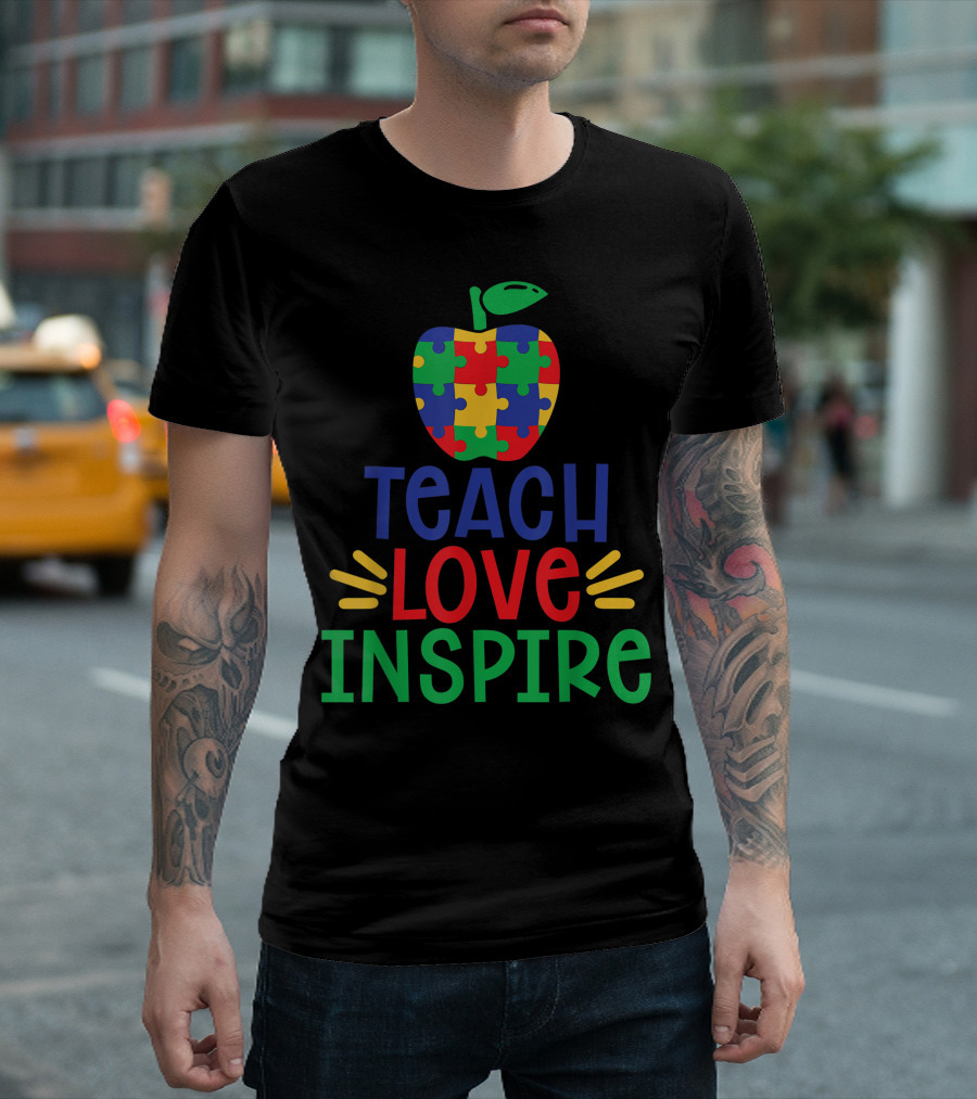 Teach Love Inspire Autism Awareness Puzzle Apple T-Shirt