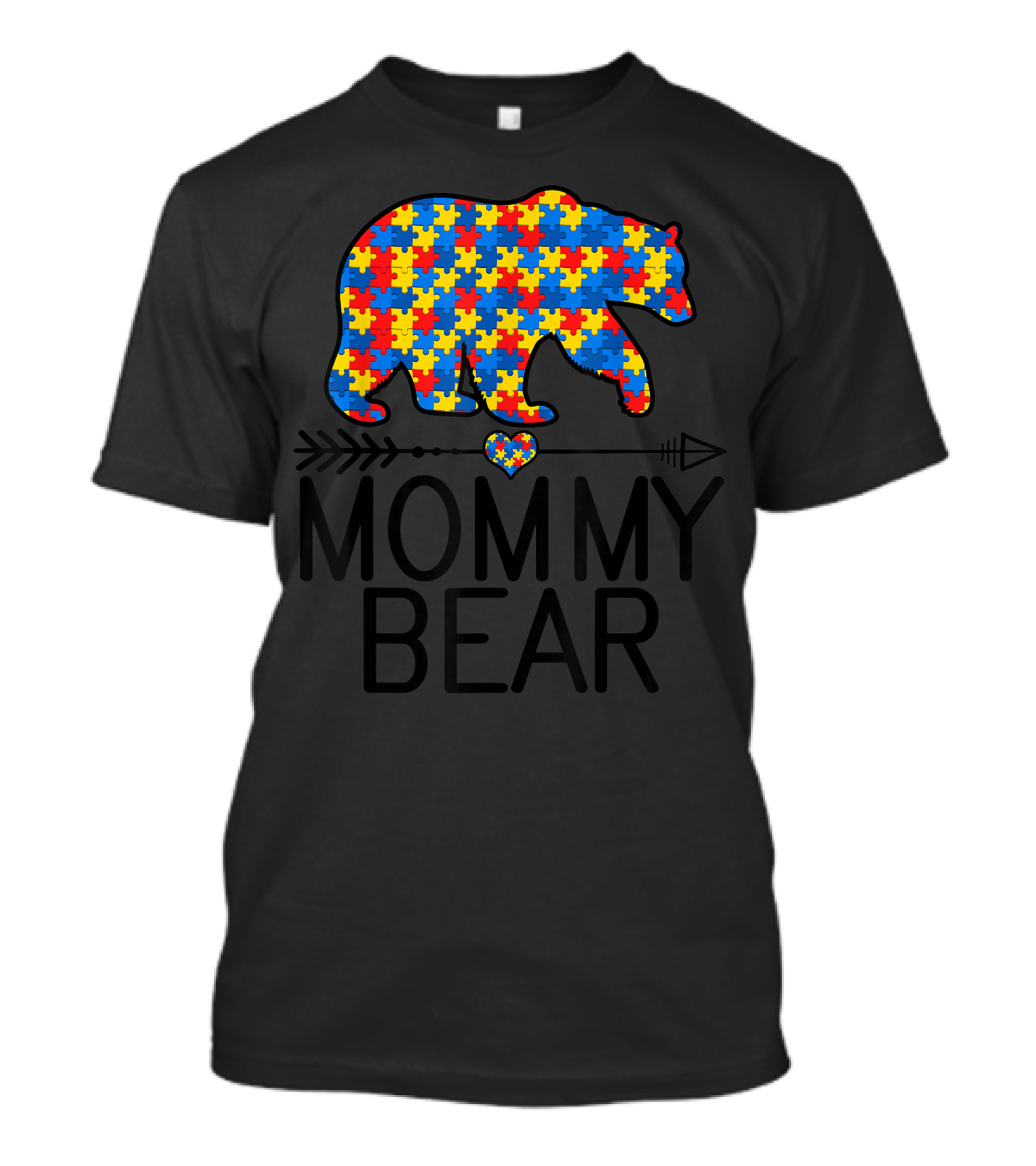 Mommy Bear Puzzle Piece Autism Awareness Support Autistic Multicolored Puzzle Bear T-Shirt