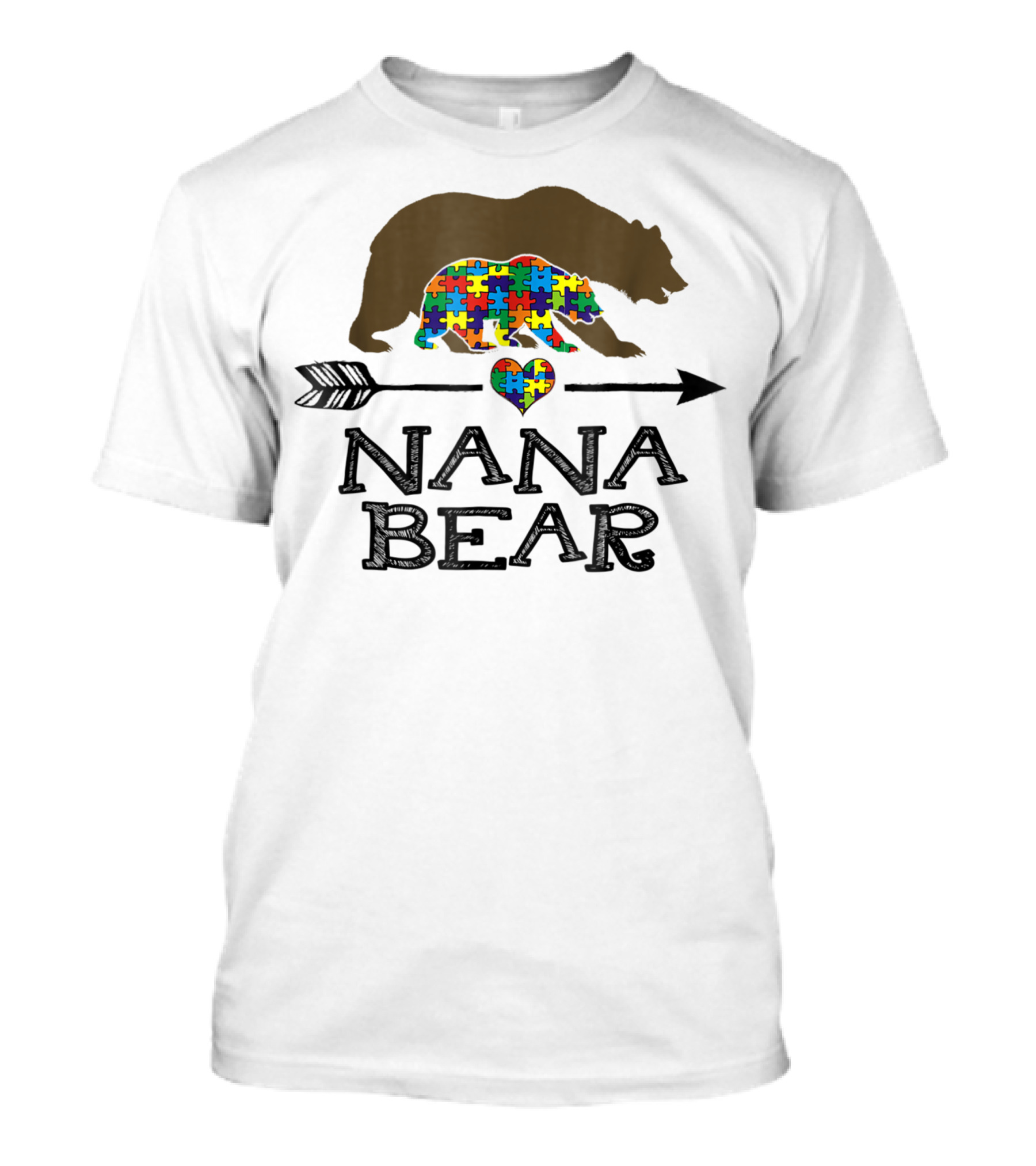 Nana Bear Autism Awareness Puzzle Heart Arrow T-Shirt