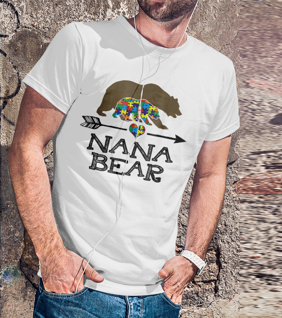 Nana Bear Autism Awareness Puzzle Heart Arrow T-Shirt