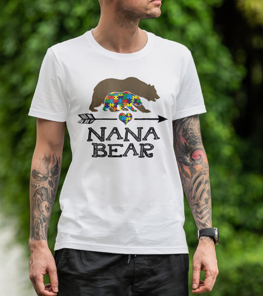 Nana Bear Autism Awareness Puzzle Heart Arrow T-Shirt