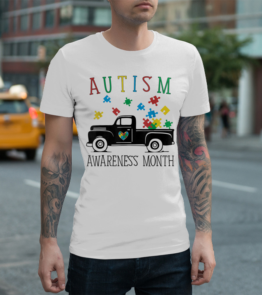 Autism Awareness Month Truck Puzzle Family T-Shirt