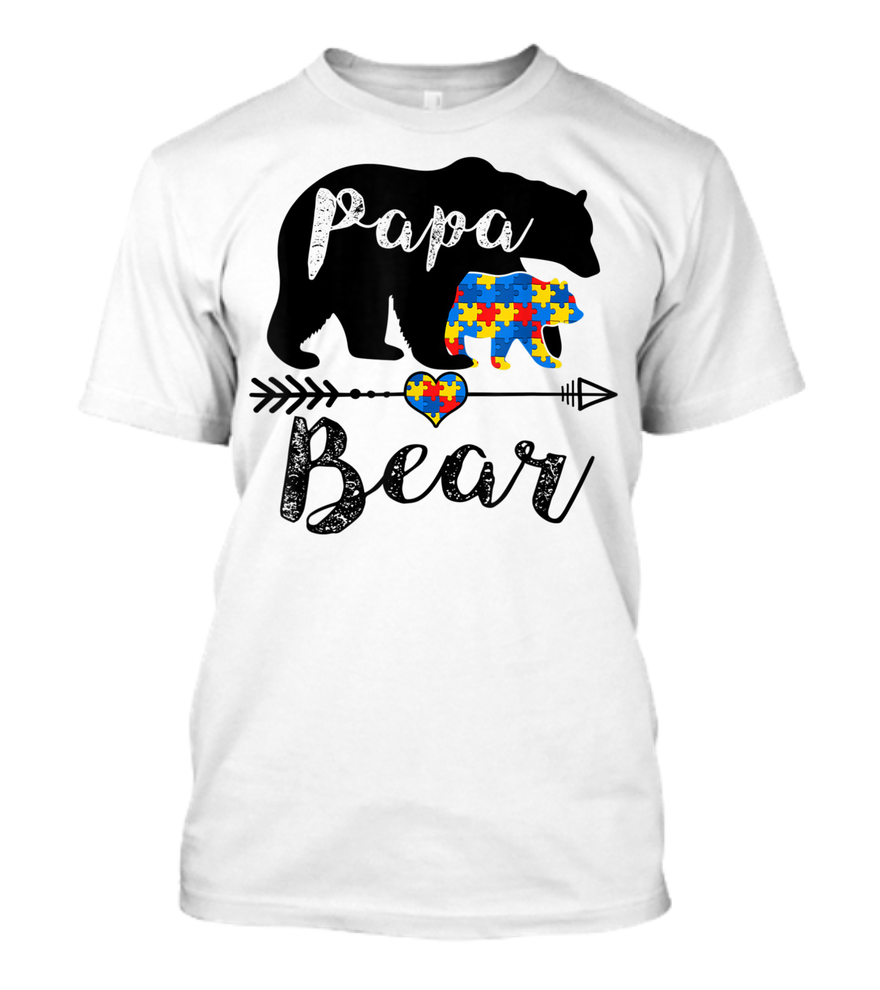 Papa Bear Autism Awareness Puzzle Piece Heart Support T-Shirt