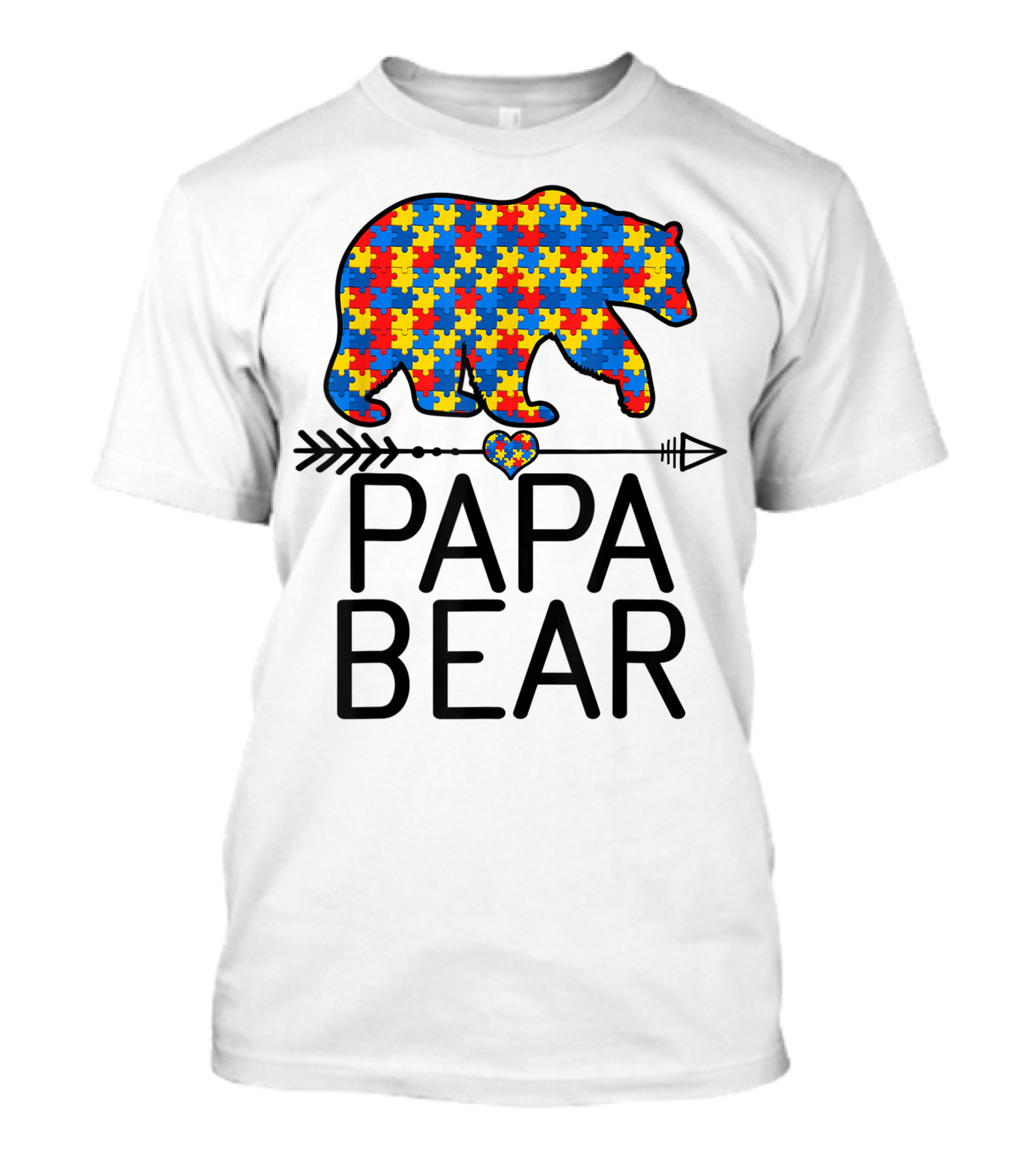Papa Bear Puzzle Piece Heart Autism Awareness Support Autistic T-Shirt