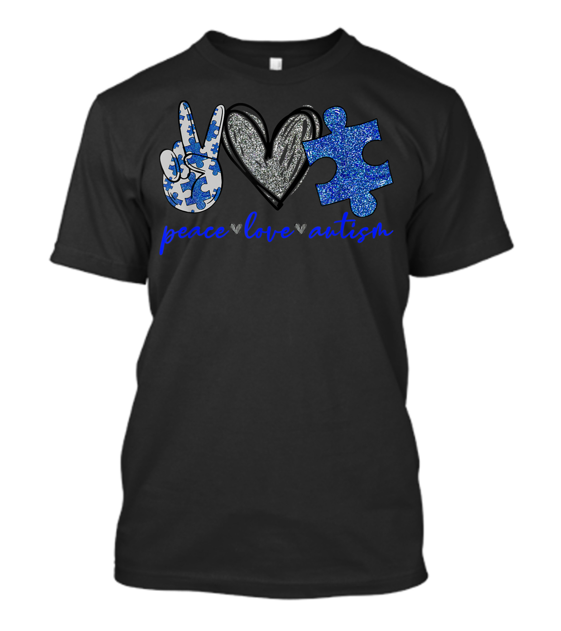 Peace Love Autism Heart Puzzle Piece Autism Awareness Month Support Autism T-Shirt