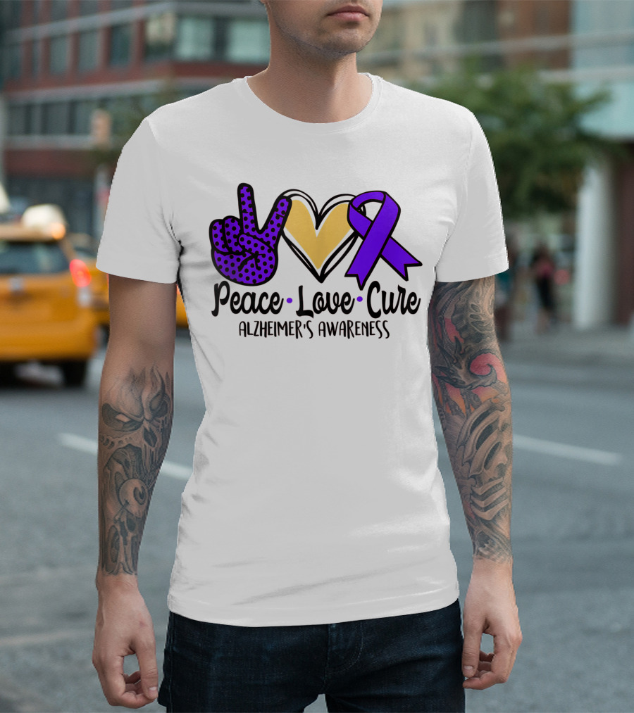 Peace Love Cure Alzheimer's Awareness Purple T-Shirt