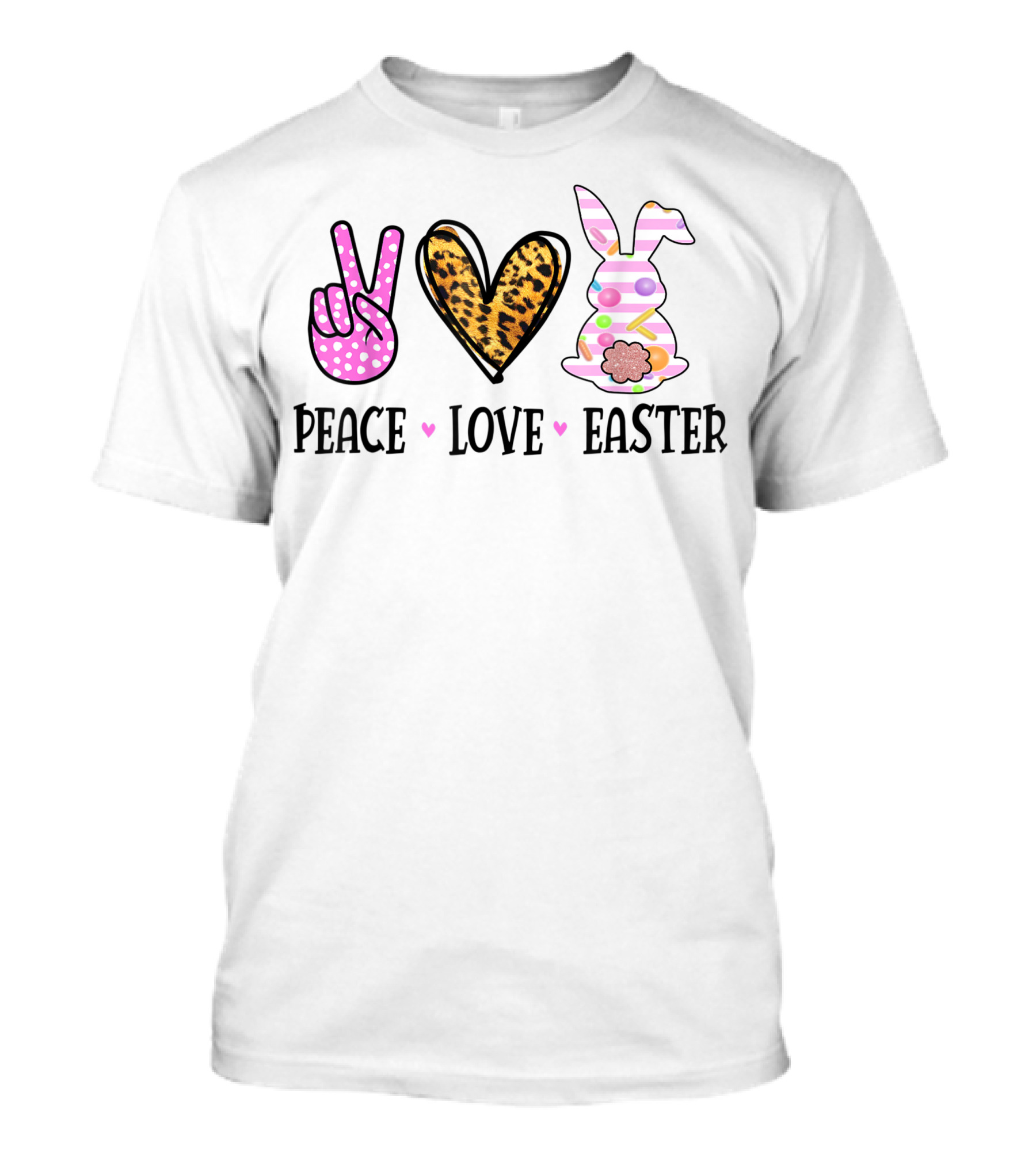 Peace Love Easter Leopard Heart Cute Bunny T-Shirt