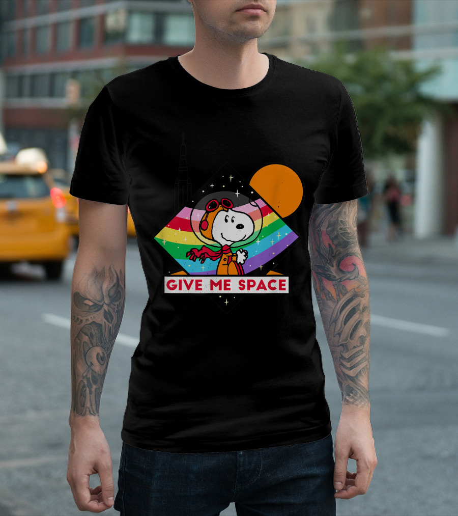Peanuts Snoopy Astronaut Rainbow Give Me Space NASA Rocket Moon T-Shirt