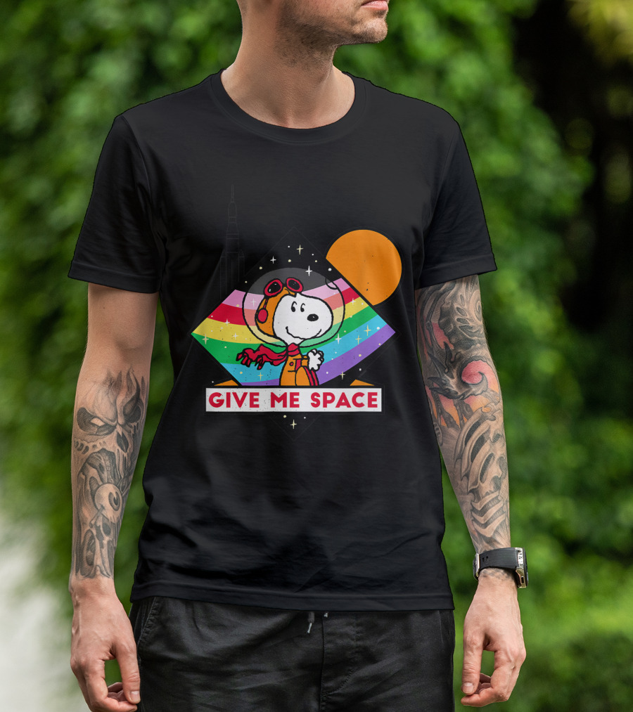 Peanuts Snoopy Astronaut Rainbow Give Me Space NASA Rocket Moon T-Shirt