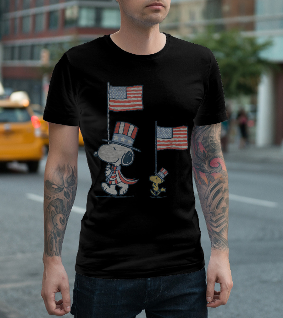 Peanuts Snoopy Woodstock American Flag Parade T-Shirt