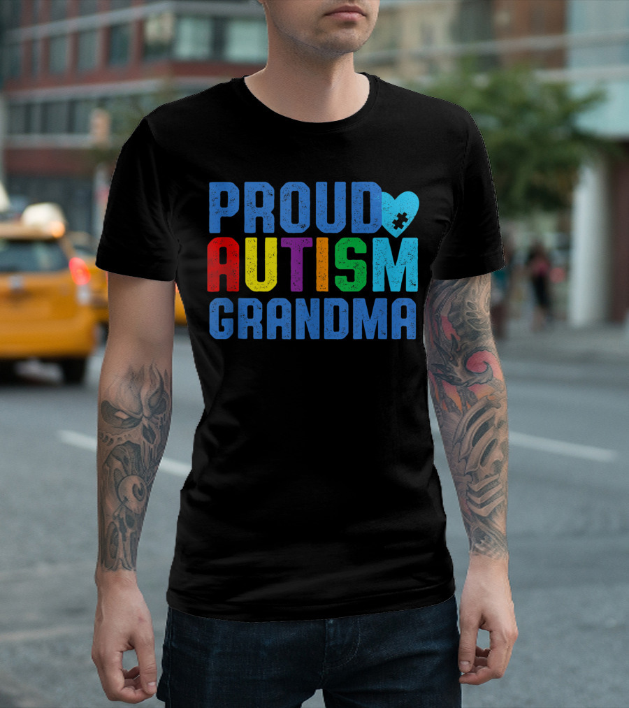 Proud Autism Grandma Heart Puzzle Autism Awareness Grandparent T-Shirt