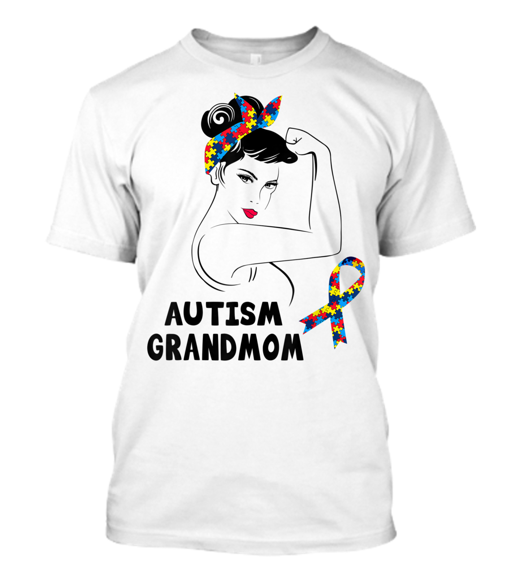 Autism Grandmom Puzzle Ribbon Strong Proud Awareness T-Shirt