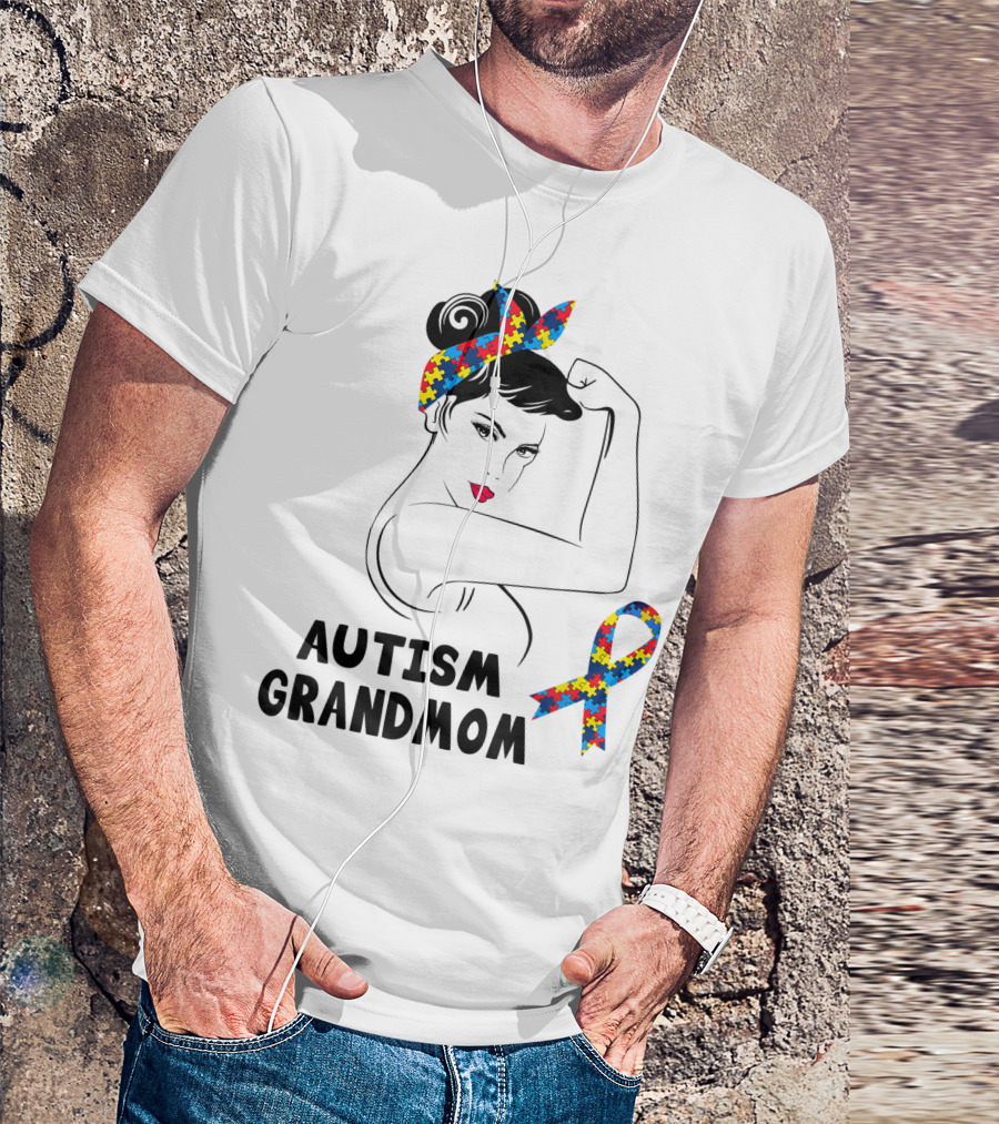 Autism Grandmom Puzzle Ribbon Strong Proud Awareness T-Shirt
