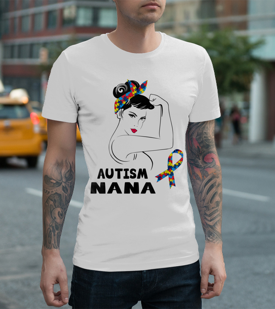 Autism Nana Ribbon Bandana Puzzle T-Shirt