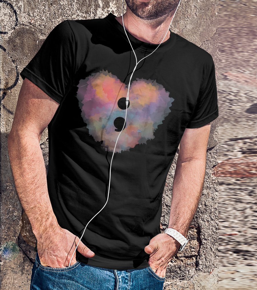 Semicolon Heart Colorful Mental Health Awareness T-Shirt