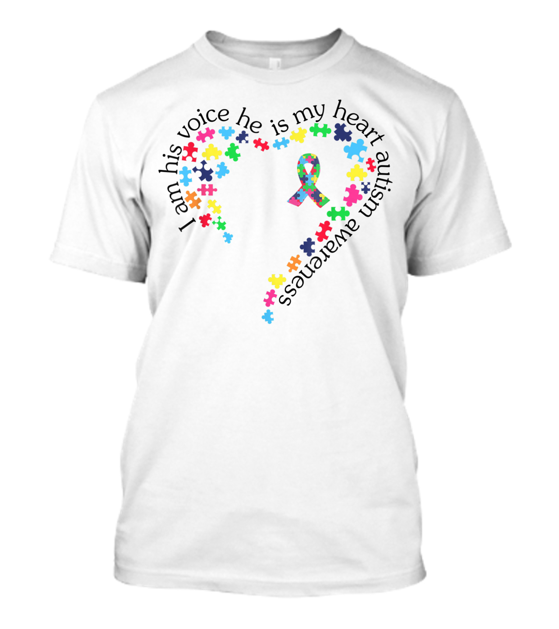 I Am His Voice He Is My Heart Autism Awareness Ribbon Puzzle T-Shirt