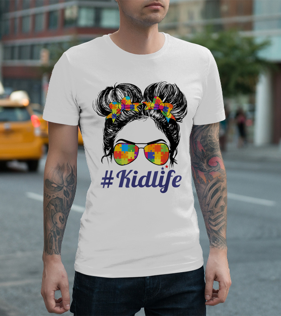 Kidlife Autistic Autism Awareness Puzzle Bow Glasses T-Shirt