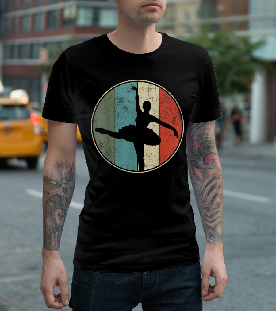 Ballet Ballerina Silhouette Vintage Stripes T-Shirt