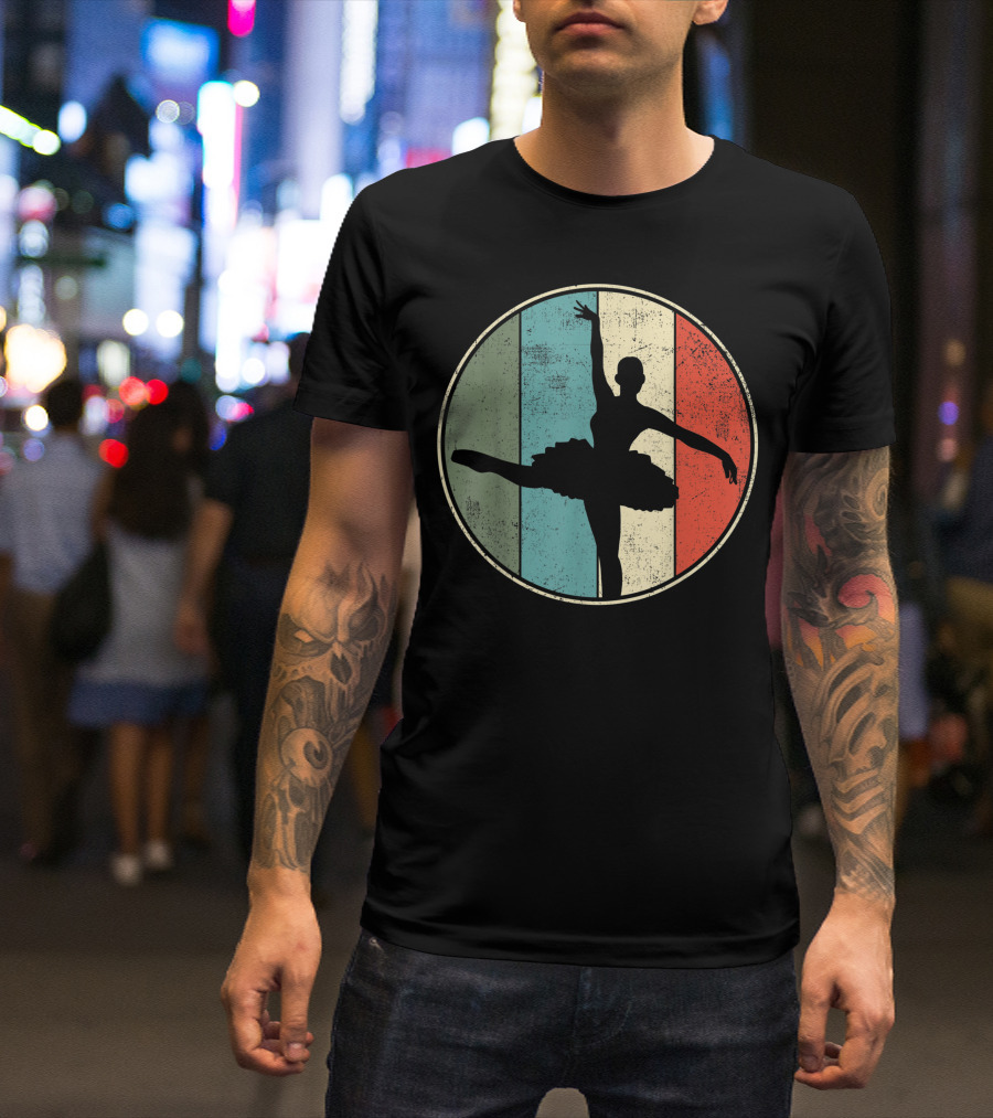 Ballet Ballerina Silhouette Vintage Stripes T-Shirt