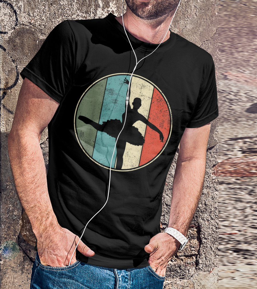Ballet Ballerina Silhouette Vintage Stripes T-Shirt
